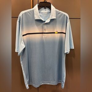Masters Tech Golf Polo Light Blue Stripe Augusta National Logo Mens Size L